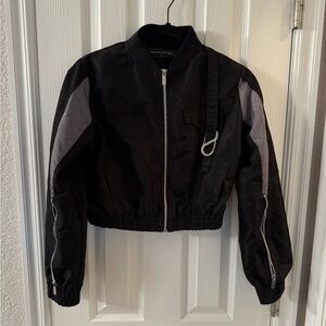 Maniere De Voir Black and Gray Cropped Bomber Jacket